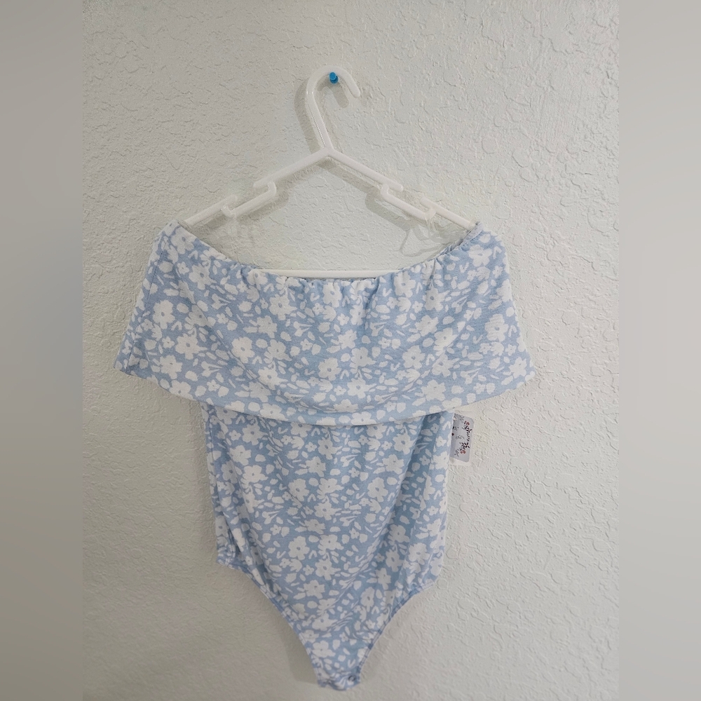 Poof! Light Blue Floral Bodysuit Outfit
